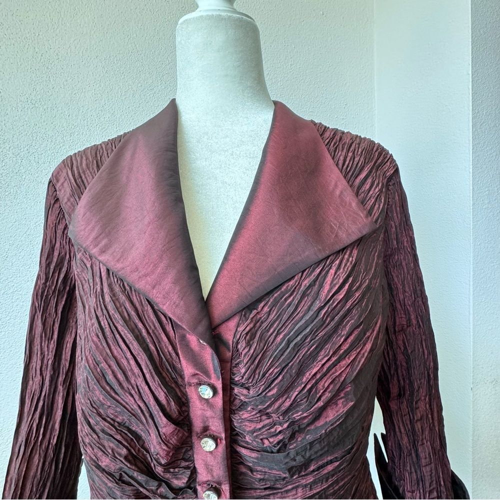 Jackie Jon New York Jacket Crinkle Crushed Burgundy Dressy Y2K SZ 10 - Picture 4 of 12